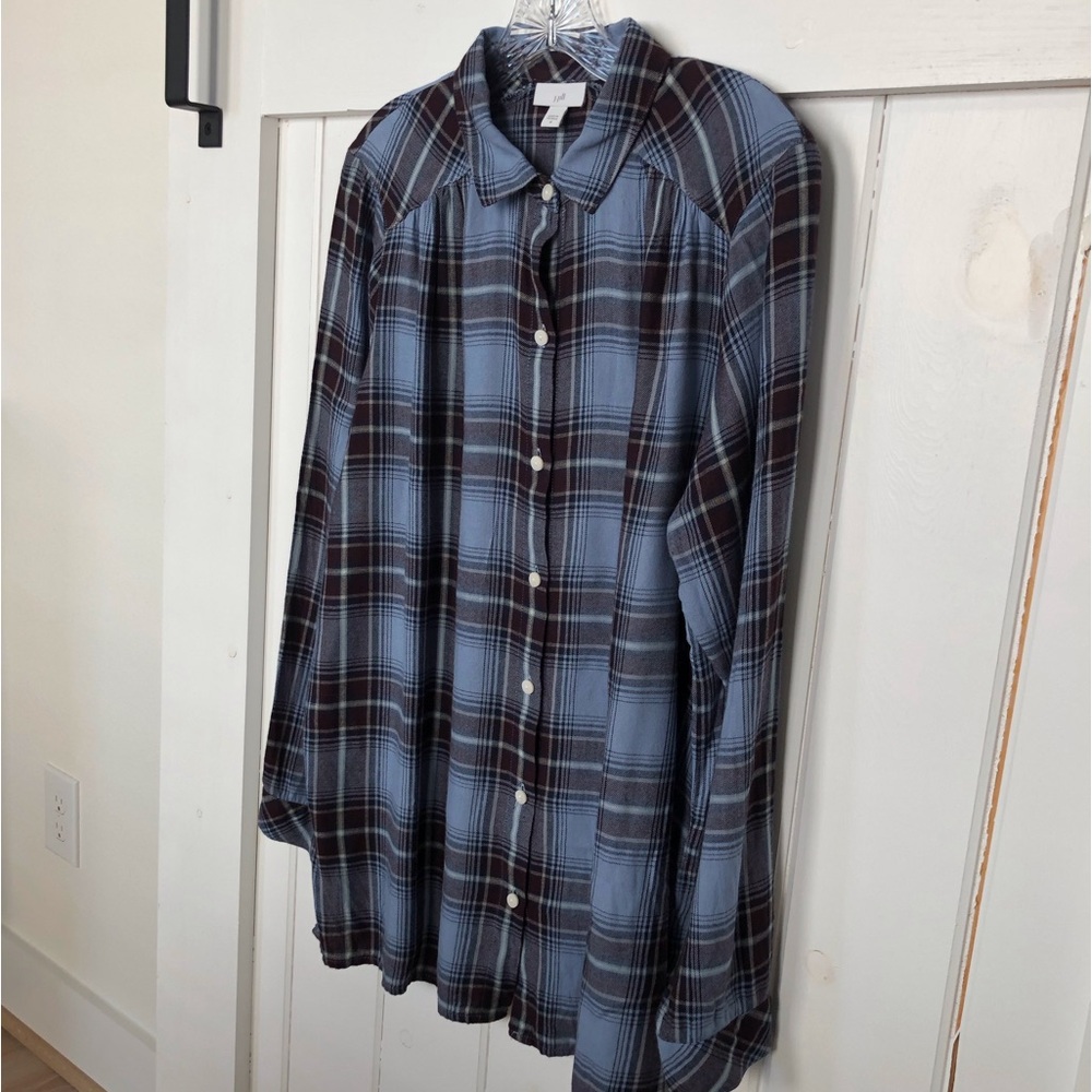 J Jill Blue & Burgundy Soft Plaid Button Down Size M